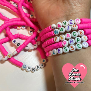 Jesus Clay Bead All Pink Bracelet