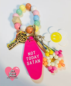 Not Today Satan Motel Keychain Pink