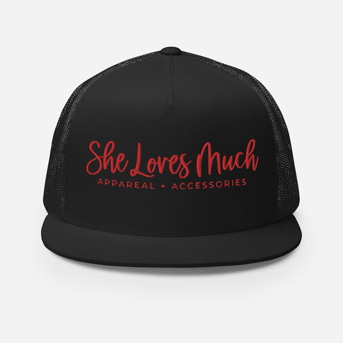 She Loves Much Mesh Trucker Cap (Red & Blk)