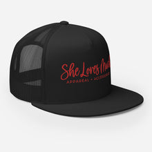 Load image into Gallery viewer, She Loves Much Mesh Trucker Cap (Red &amp; Blk)